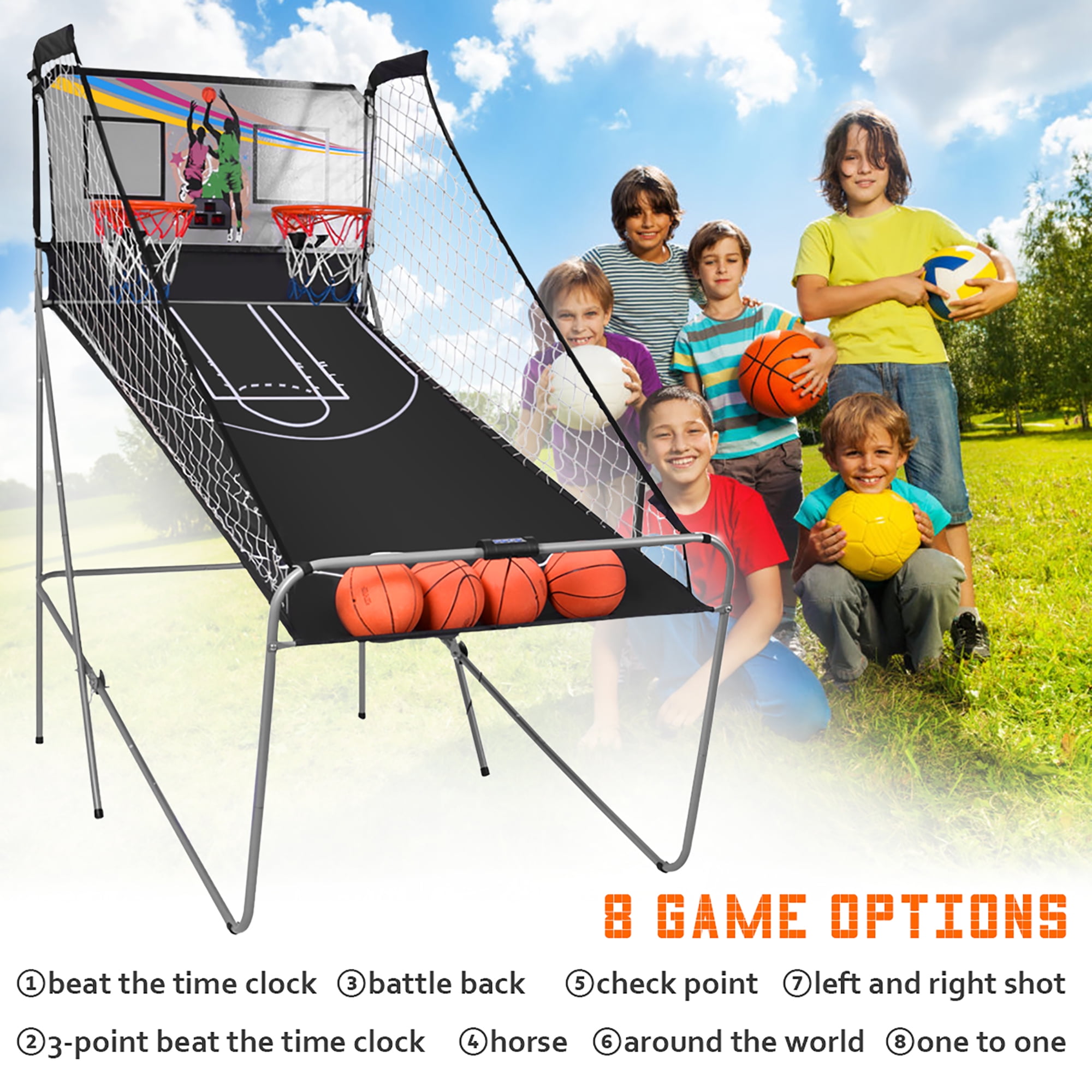 Costway Indoor Basketball Arcade Game Double Electronic Hoops shot 2 Player W/ 4 Balls - Image 2