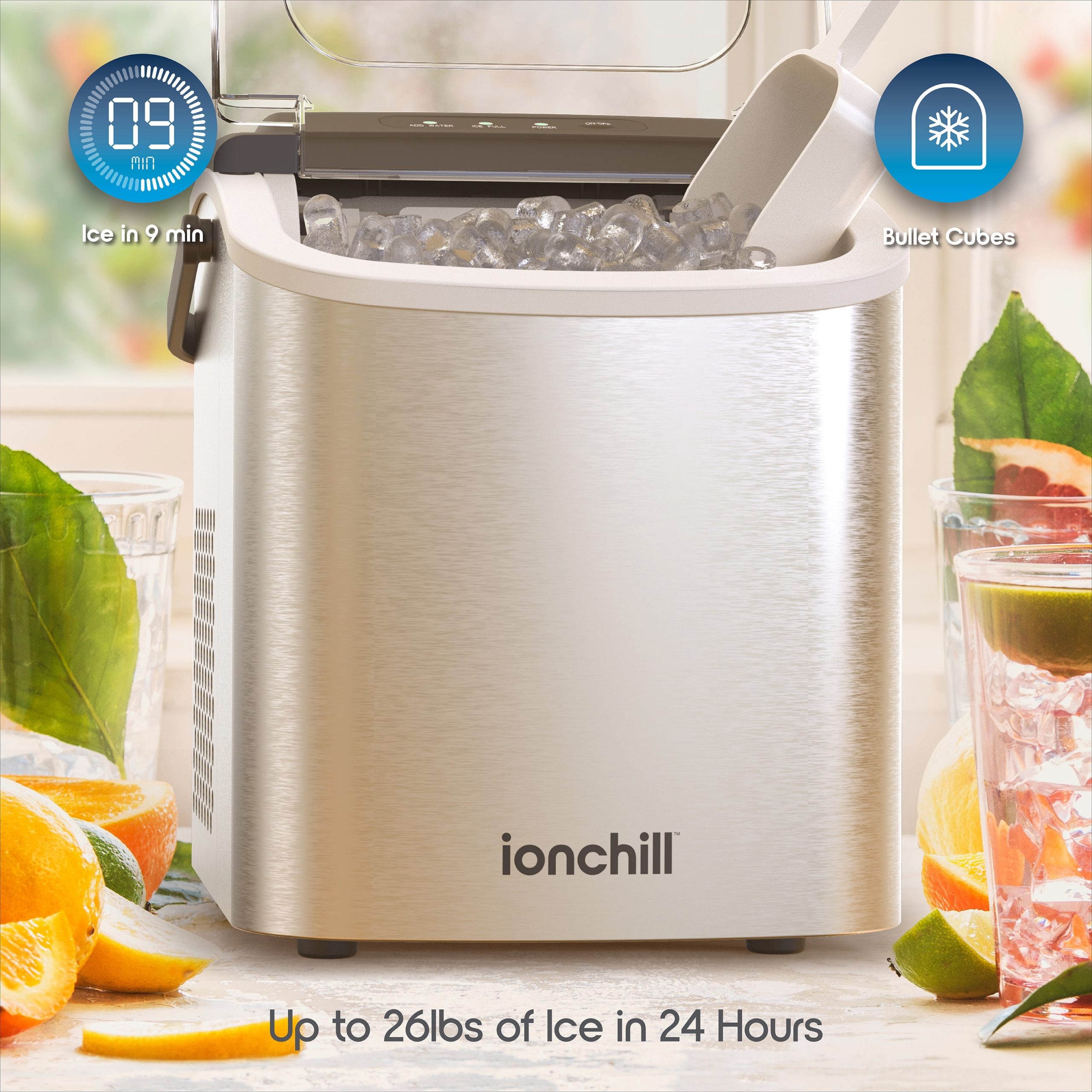 Ionchill Quick Cube Ice Machine, 26lbs/24hrs Portable Countertop Bullet Cubed Ice Maker - Image 2