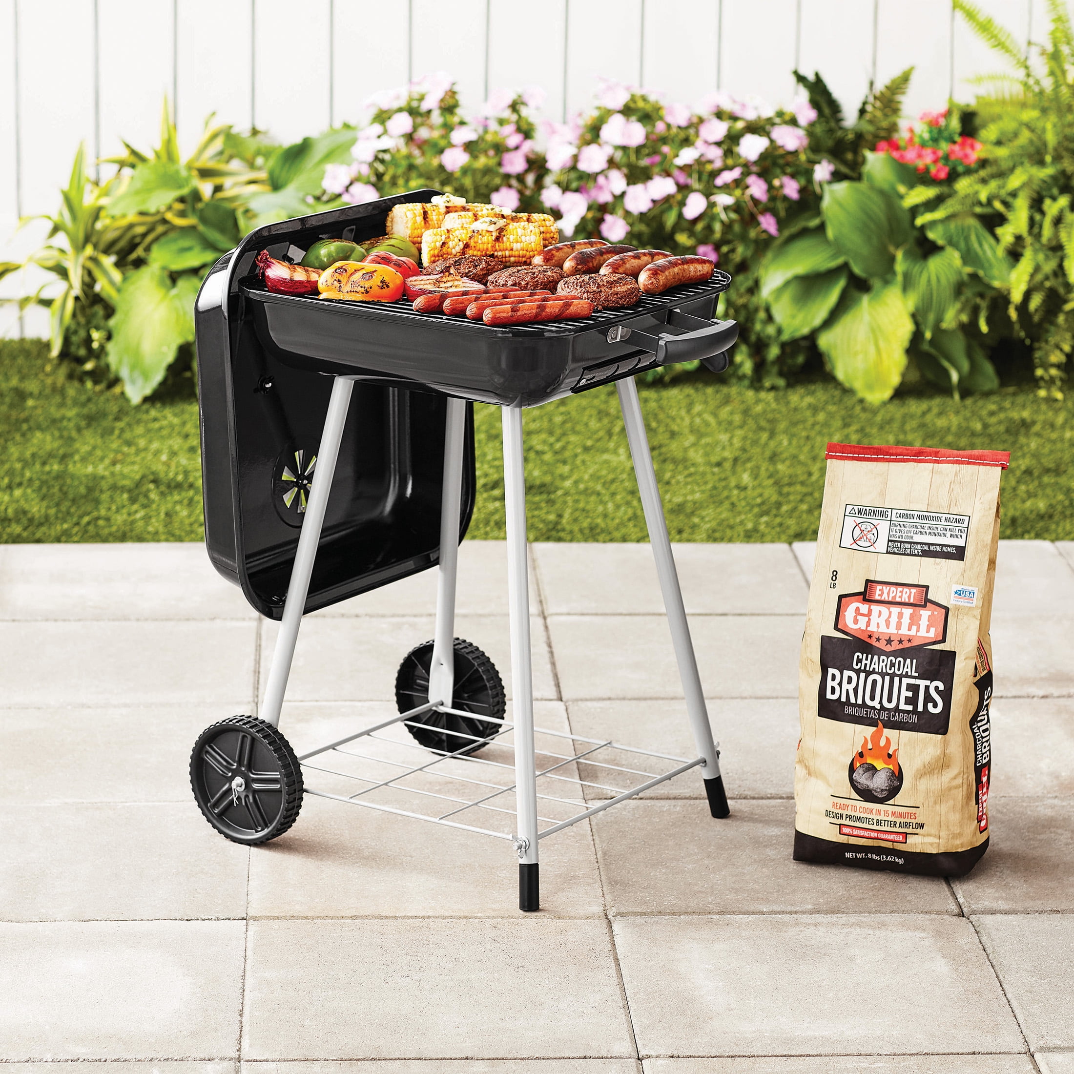 Expert Grill 17.5" Square Charcoal Grill with Wheels, Black - Image 3