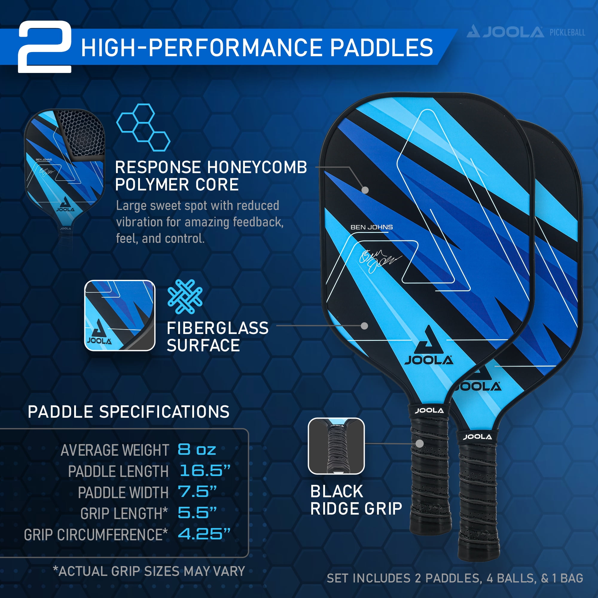 JOOLA Ben Johns Blue Lightning Pickleball Set, 2 Paddles, Paddle Bag, 4 Balls, Blue - Image 4