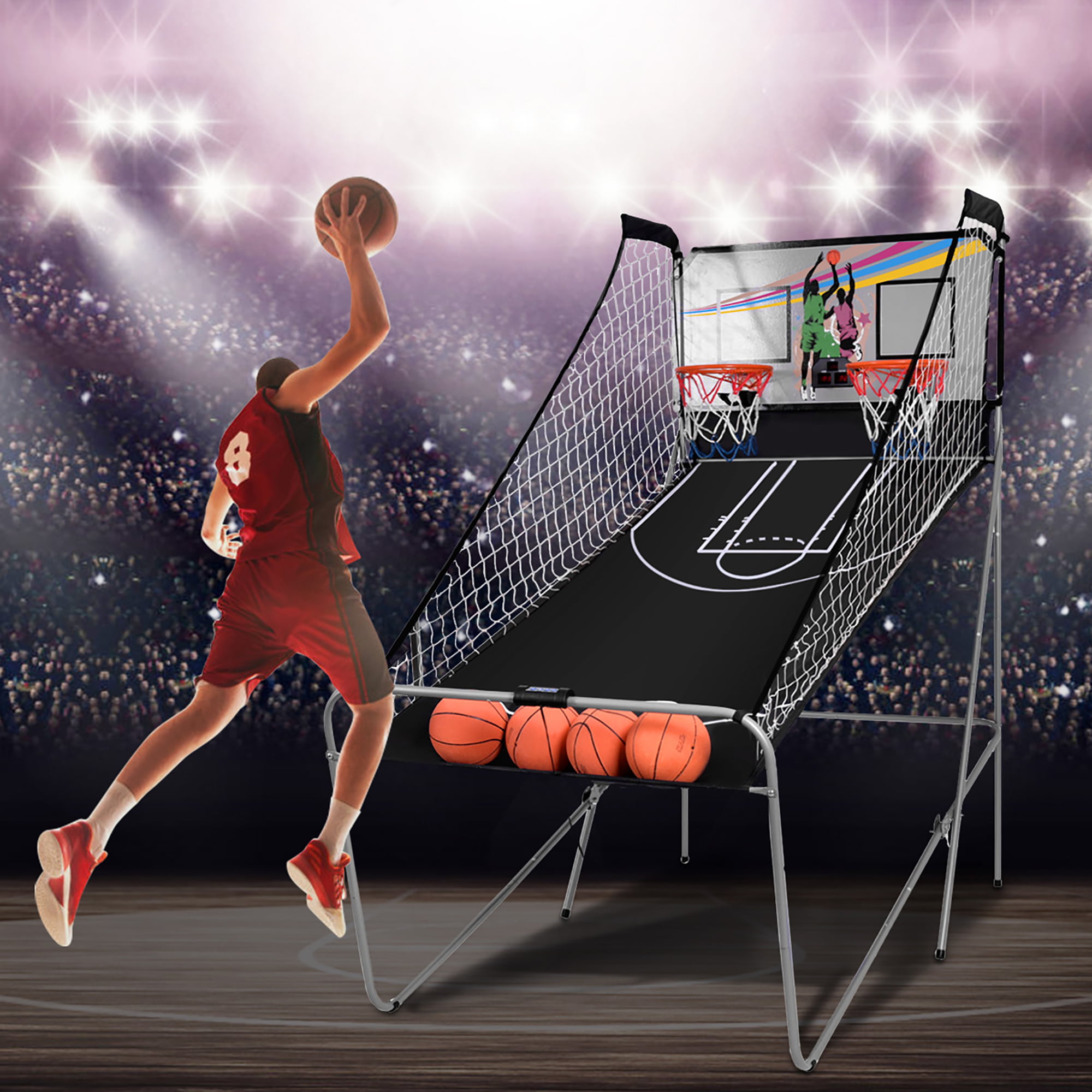 Costway Indoor Basketball Arcade Game Double Electronic Hoops shot 2 Player W/ 4 Balls - Image 4