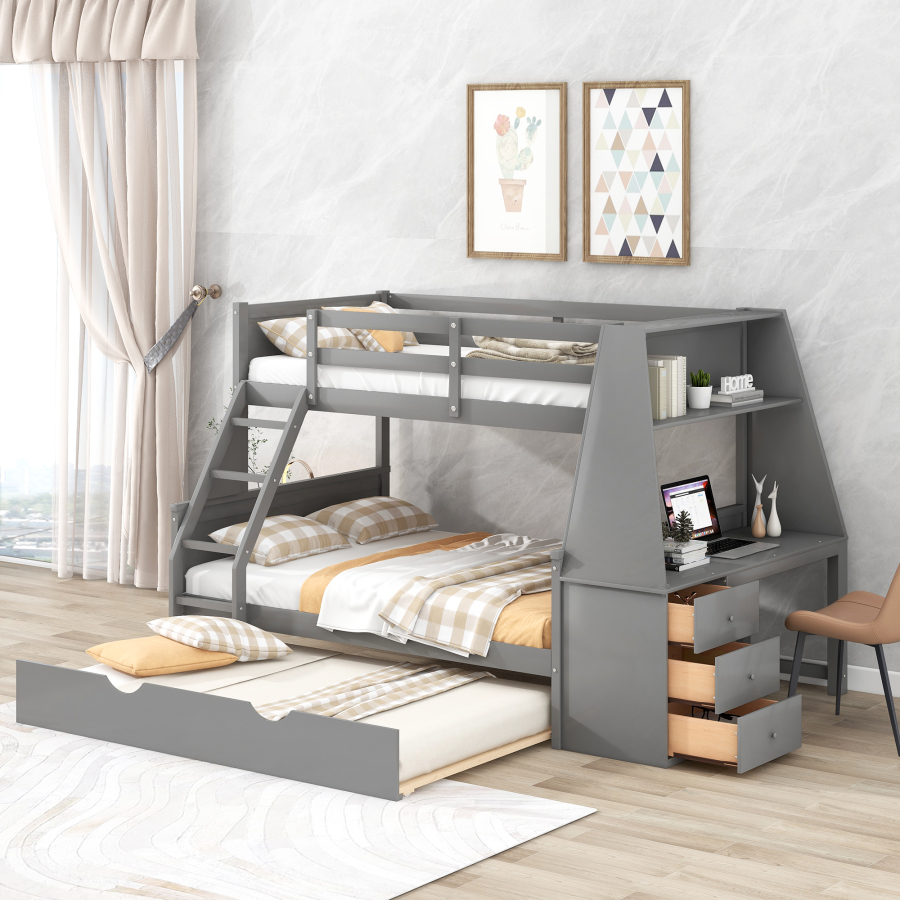 High-quality materials Twin over Full Bunk Bed Three Storage Drawers and Shelf - Image 3