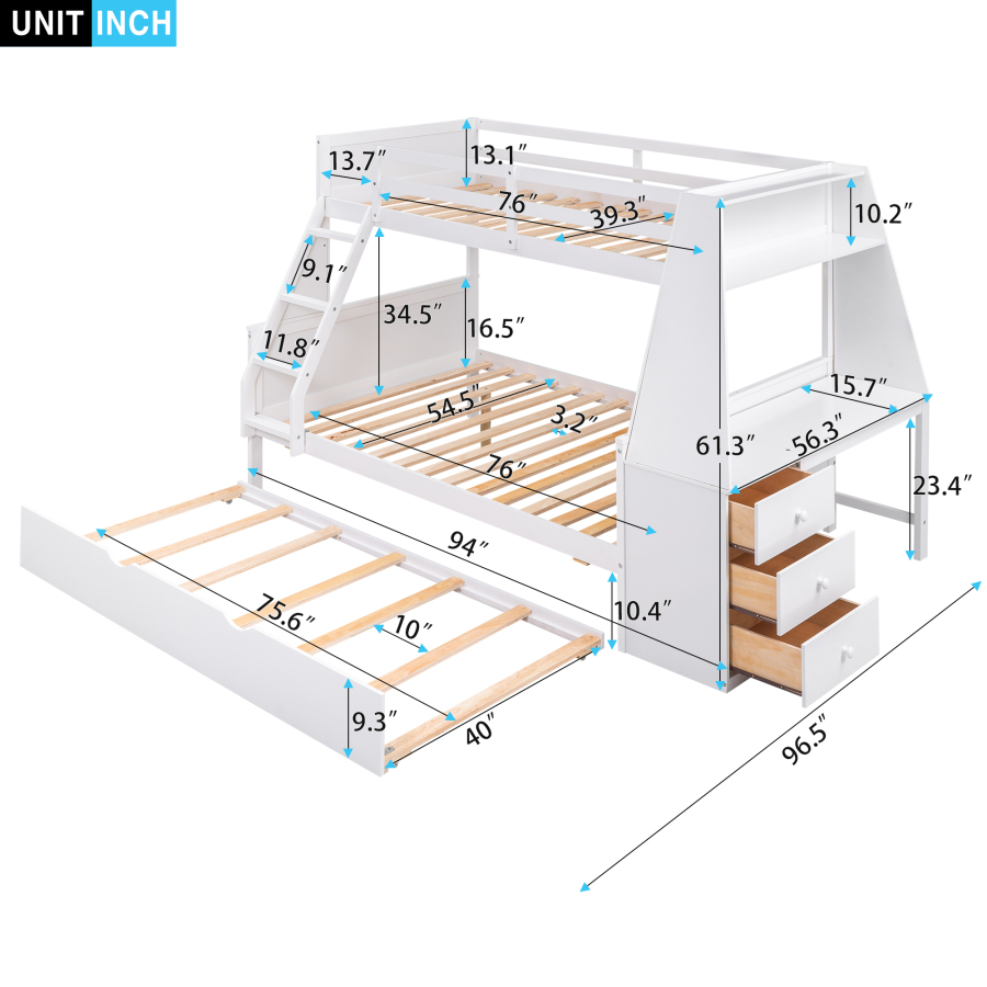 High-quality materials Twin over Full Bunk Bed Three Storage Drawers and Shelf - Image 8