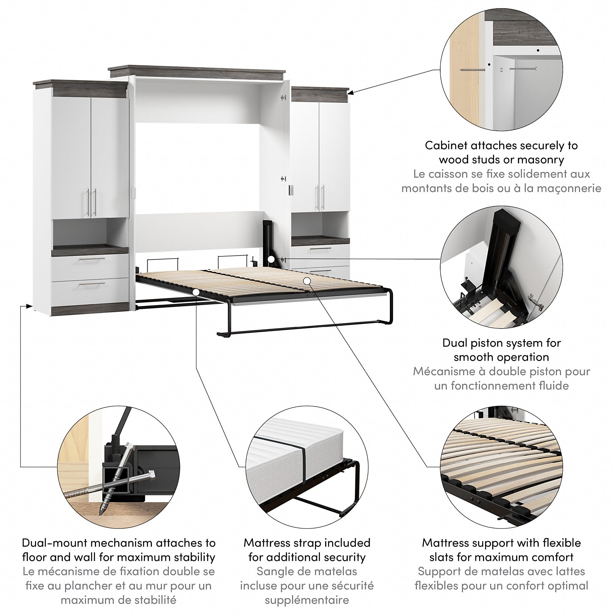 Bestar Orion Queen Murphy Bed with Storage Cabinets - Image 6