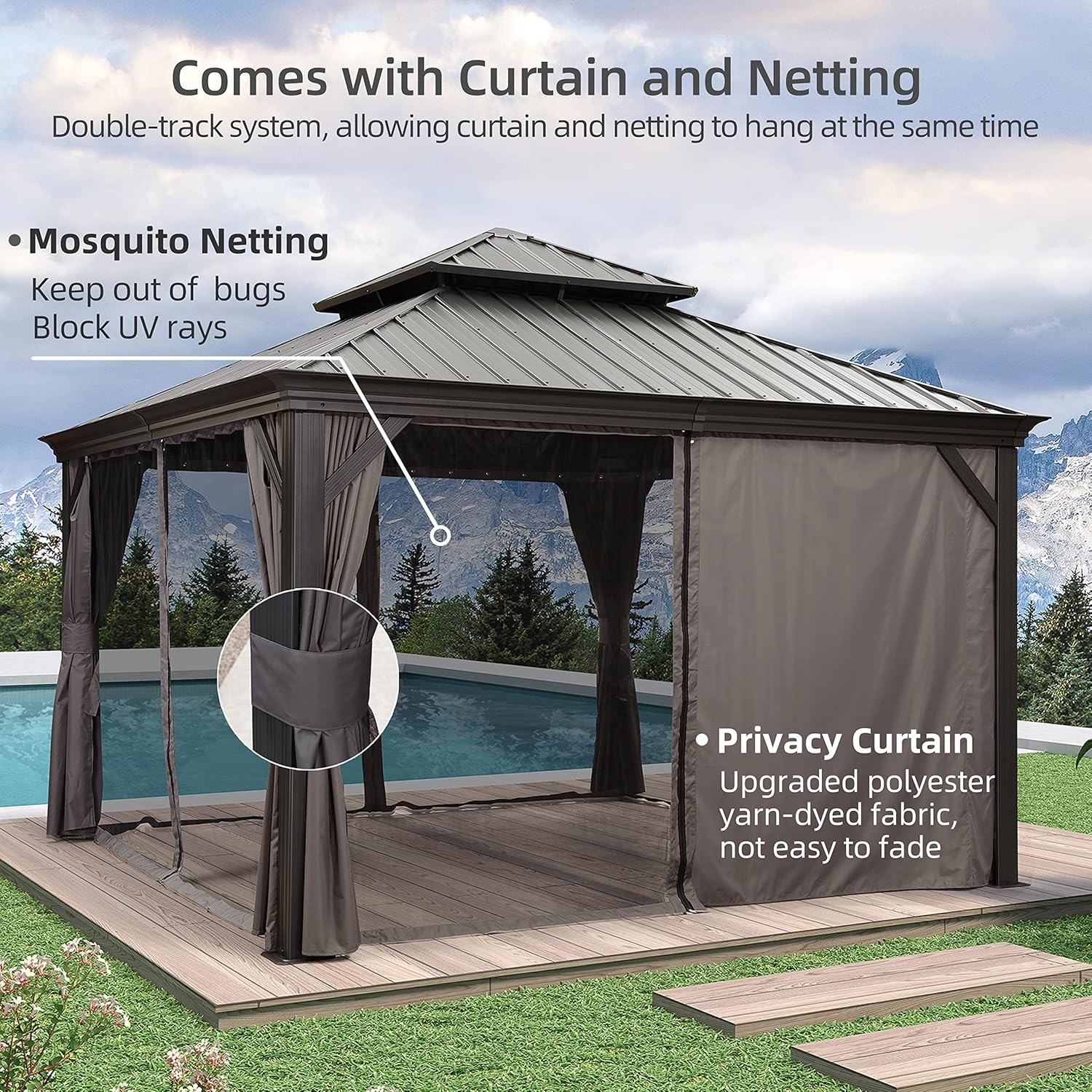 LEAF 12' X 12' Outdoor Hardtop Gazebo for Patio All Weather Aluminum Metal Roof Backyard Pavilion - Image 5