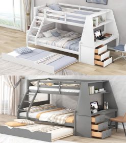 High-quality materials Twin over Full Bunk Bed Three Storage Drawers and Shelf