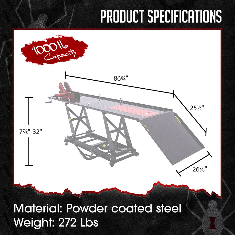 Black Widow Hydraulic Motorcycle Lift Table - 1,000 lb. Capacity | Discount Ramps