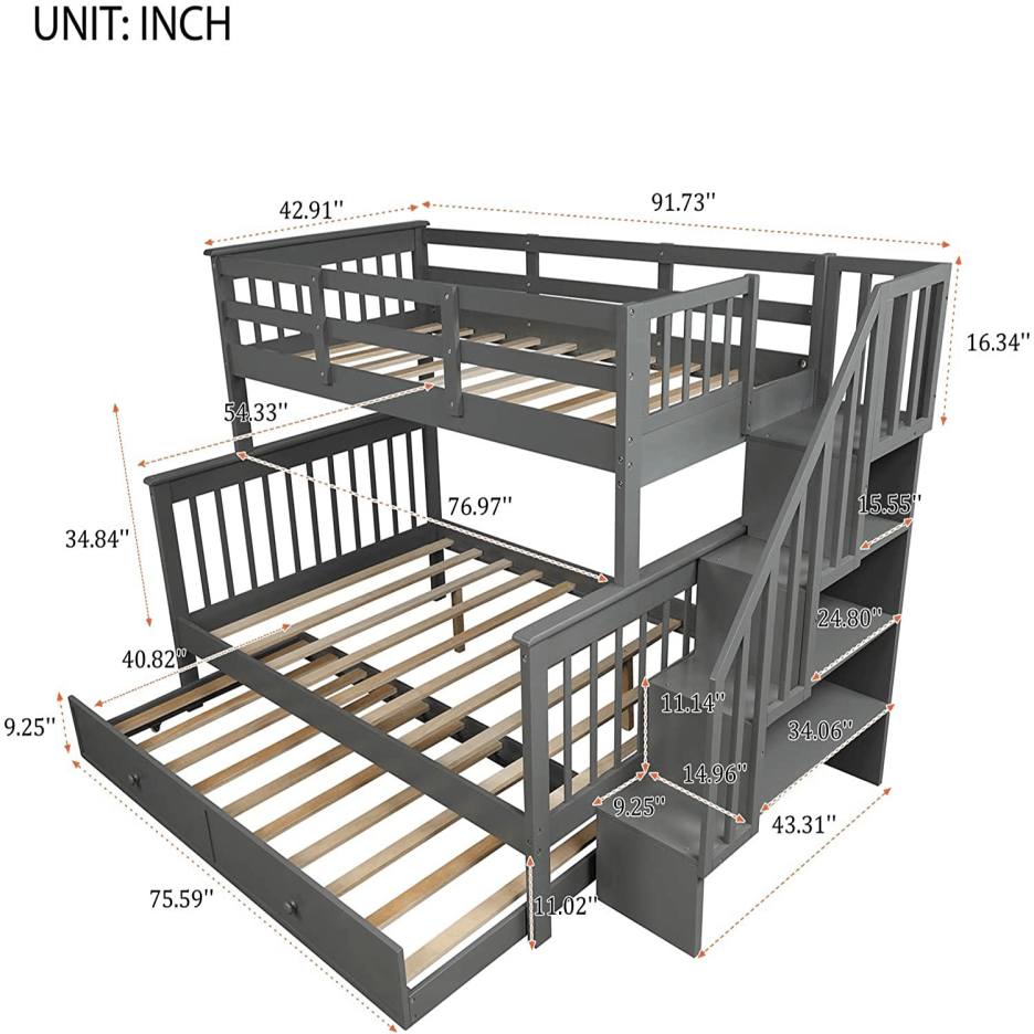 weekend-sale-twin-over-full-bunk-bed-with-drawer4-storage-and-guard-rail - Image 2