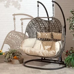 Alternative view of Patio Wicker Swing Chair With Stand Rain Cover Included