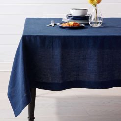Deep Indigo Blue Linen Tablecloth 60"x90"