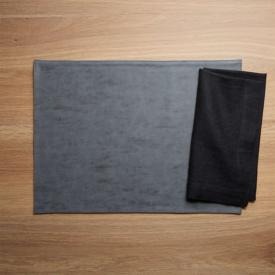 Rectangular Reversible Grey and Tan Faux Leather Placemat - Image 2