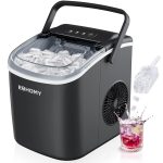 EUHOMY Countertop Ice Maker Machine with Handle, 26lbs in 24Hrs, 9 Ice Cubes Ready in 6 Mins, Auto-Cleaning Portable Ice Maker with Basket and Scoop, for Home/Kitchen/Camping/RV.