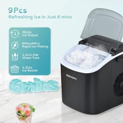 Alternative view of EUHOMY Countertop Ice Maker Machine with Handle, 26lbs in 24Hrs, 9 Ice Cubes Ready in 6 Mins, Auto-Cleaning Portable Ice Maker with Basket and Scoop, for Home/Kitchen/Camping/RV.