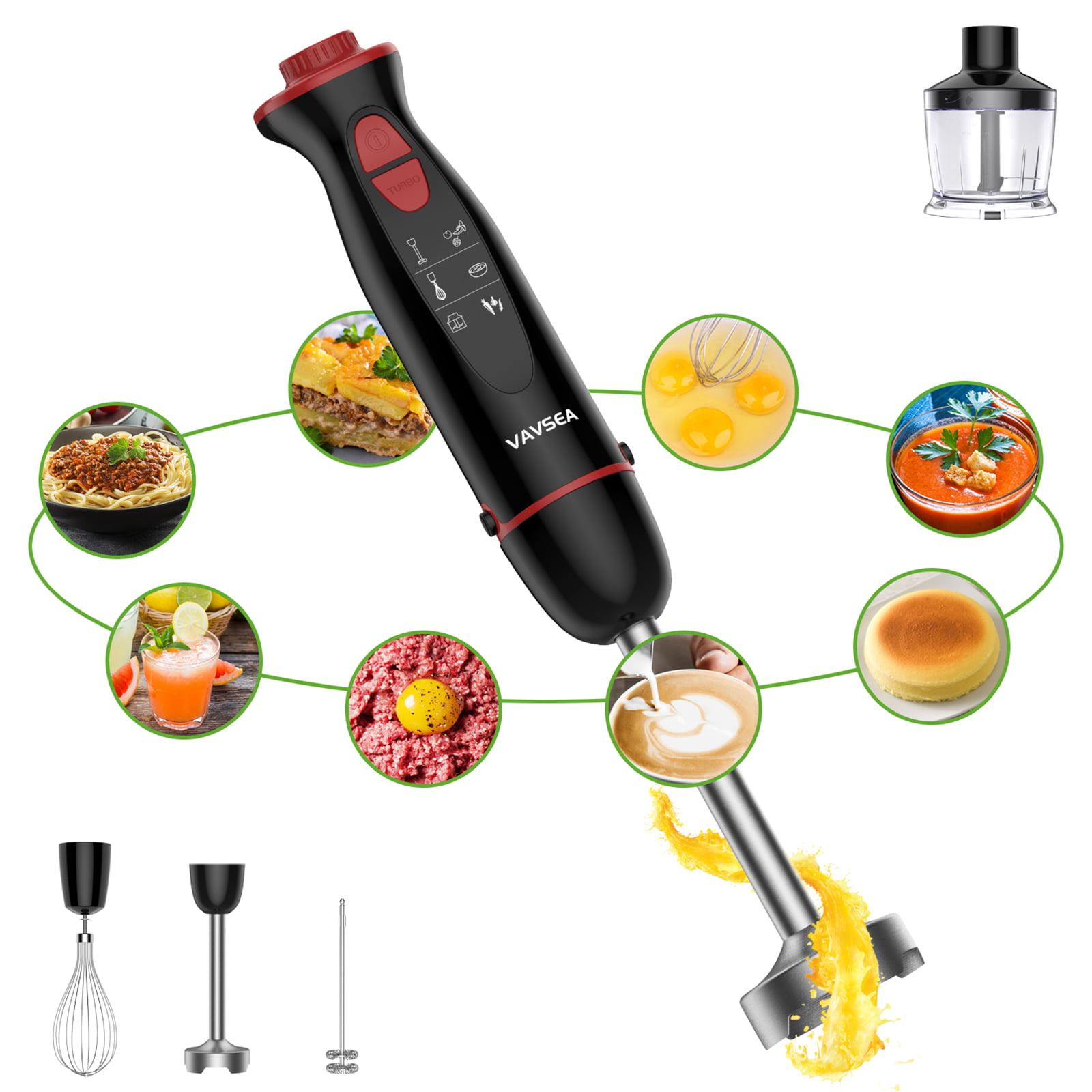 VAVSEA Immersion Hand Blender, 12-Speed Multi-Function Handheld Stick Blender with Stainless Steel Blades, Chopper, Beaker, 600ml, Whisk and Milk Frother for Baby Food/Smoothies/Puree, BPA Free - Image 3