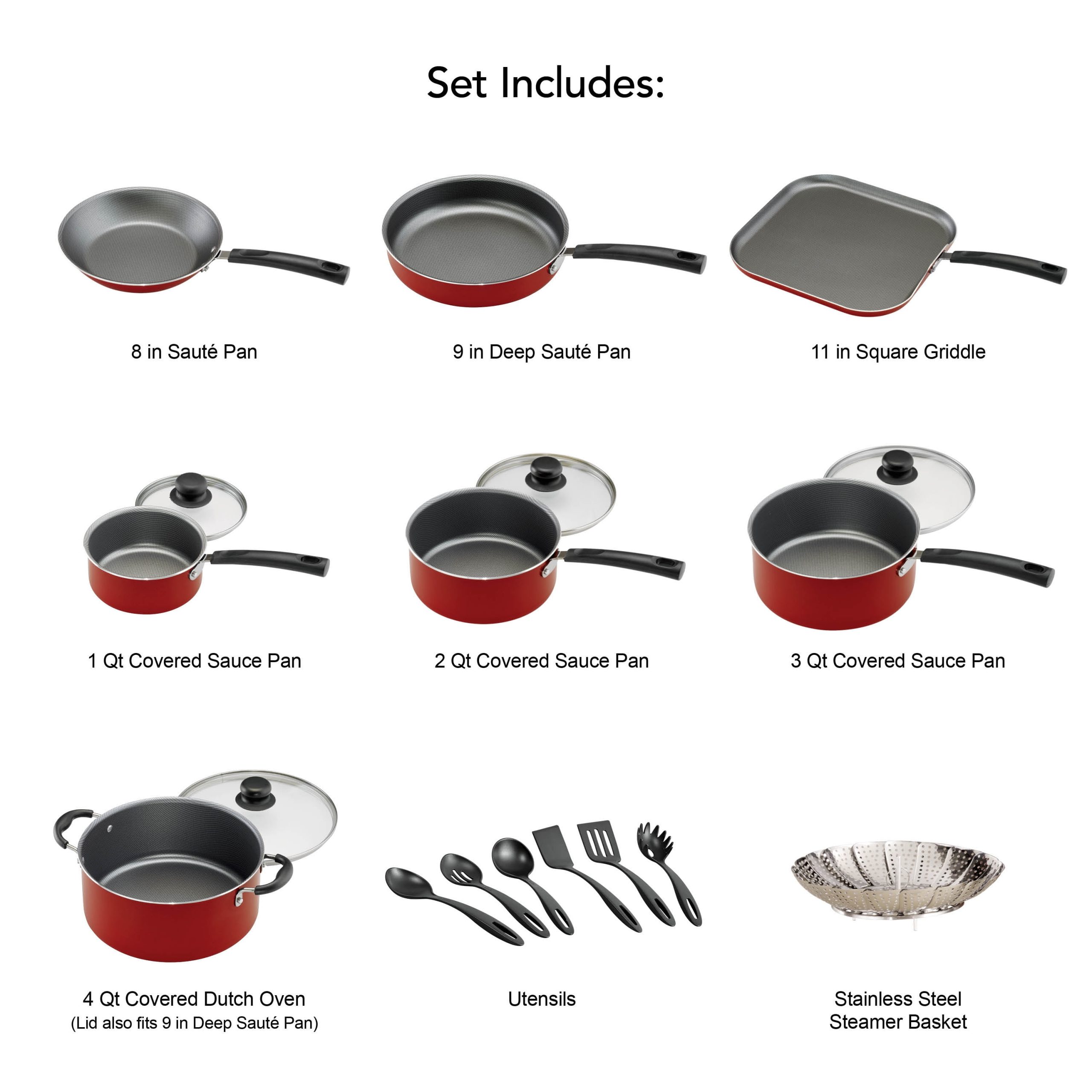 Tramontina Primaware 18 Piece Non-stick Cookware Set, Red - Image 2