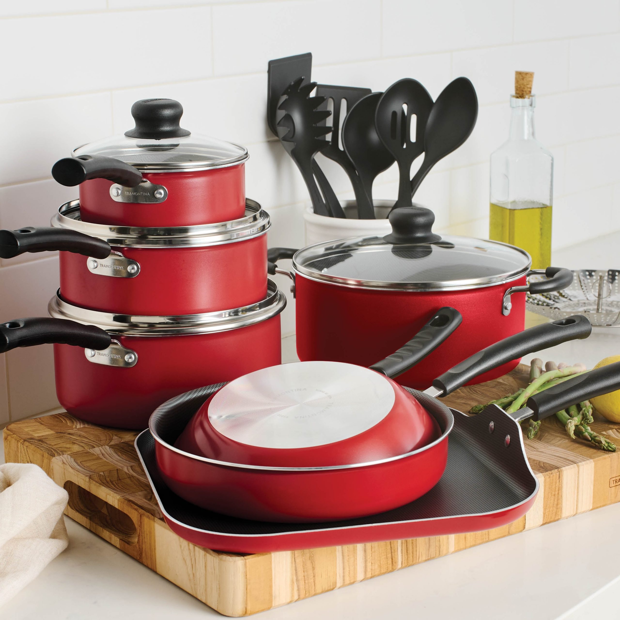 Tramontina Primaware 18 Piece Non-stick Cookware Set, Red - Image 3