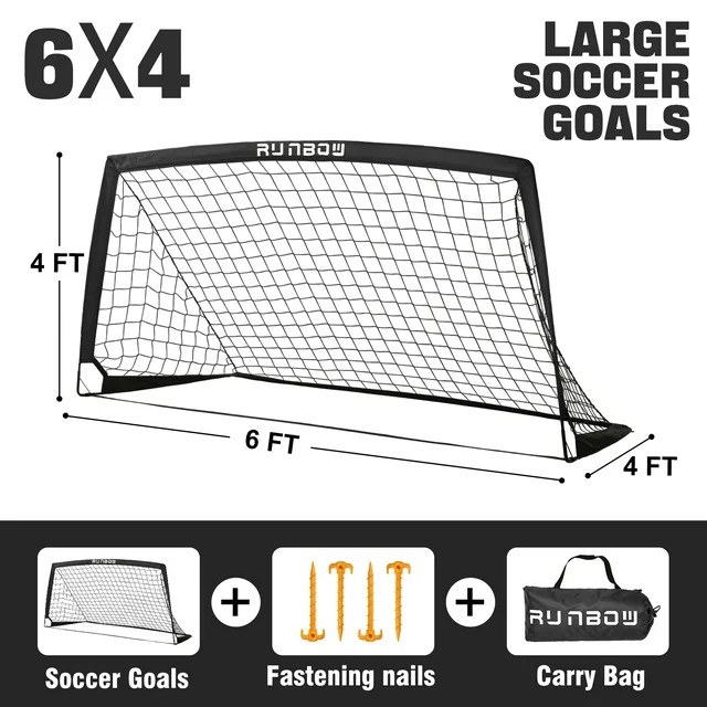 RUNBOW 6x4ft Portable Kids Soccer Goal for Backyard Goals Foldable Soccer Net with - Image 2