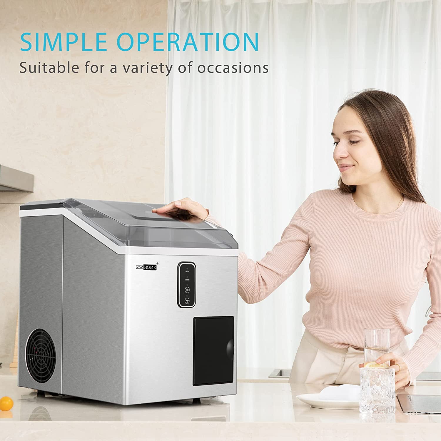 VIVOHOME 2 in 1 Countertop Ice Maker & Ice Shaver Machine, 33lbs/Day - Image 3